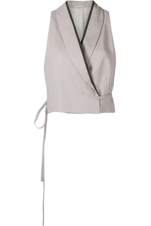 Brunello Cucinelli Cropped silk-linen gilet jacket