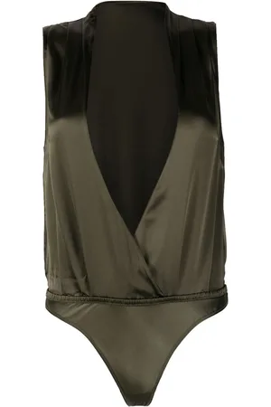 MAISON CLOSE Silk plunge V-neck bodysuit