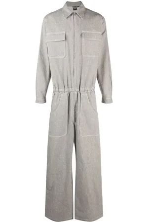 Aspesi Vertical-stripe cotton overalls