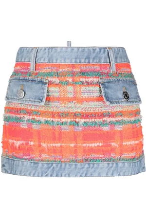 Dsquared2 Tweed-detail denim mini skirt