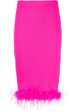 Styland Feather-trim wool pencil skirt