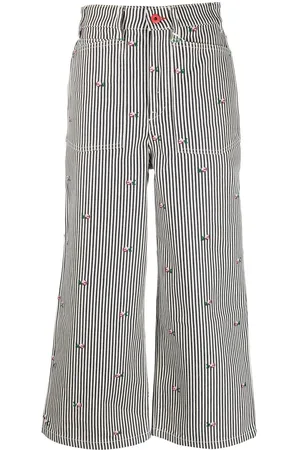Kenzo Floral embroidered striped cropped jeans