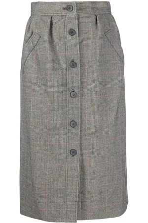 Saint Laurent Plaid-check button-up skirt