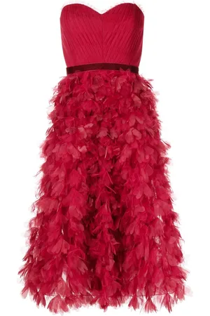 Marchesa Notte Strapless ruffled midi dress