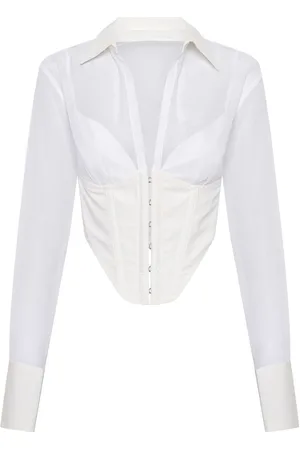 DION LEE Grid sheer corset shirt