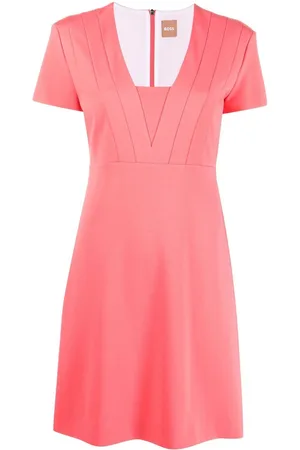 HUGO BOSS Square neck salmon short dress
