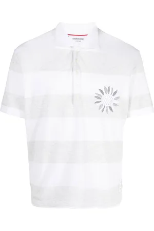 Thom Browne Flower-embroidered striped polo shirt