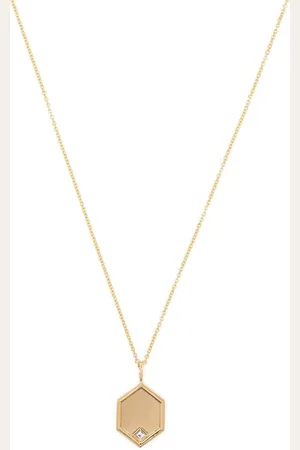 Lizzie Mandler 18kt yellow Hexagon charm diamond necklace