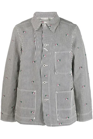 Kenzo Floral-embroidered striped shirt jacket