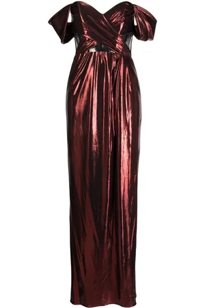 Marchesa Notte Sheer-panel off-shoulder gown