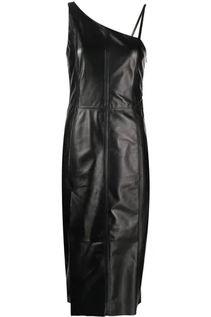 DROME Asymmetric leather midi dress