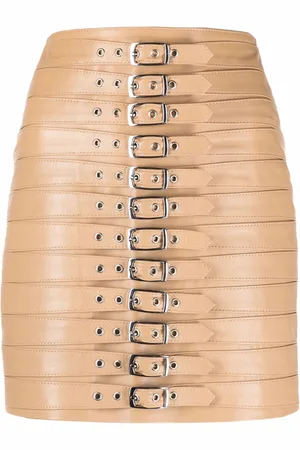 Manokhi High-waisted leather buckle skirt