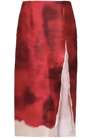 Prada Abstract-print satin midi skirt