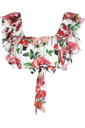 Philipp Plein Cropped floral-print blouse
