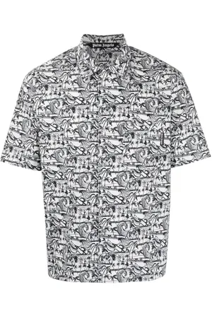 Palm Angels Waves-print bowling shirt