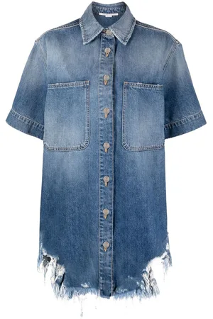 Stella McCartney Ripped-hem short-sleeved denim shirt