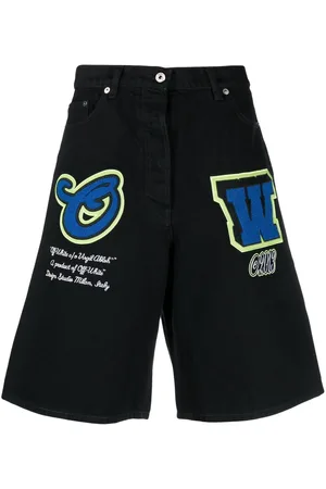 OFF-WHITE Patch wide-leg denim shorts
