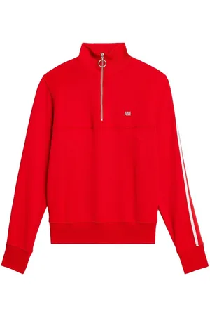 Ami Striped short-zip pullover sweatshirt