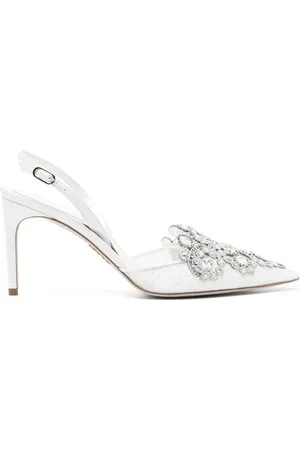 RENE CAOVILLA Lace embellished crystal sling back pumps