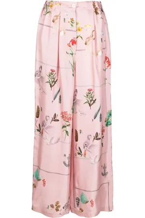 Lanvin Foliage-print silk palazzo trousers
