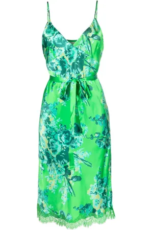 Gold Hawk Floral-print lace-detail silk dress