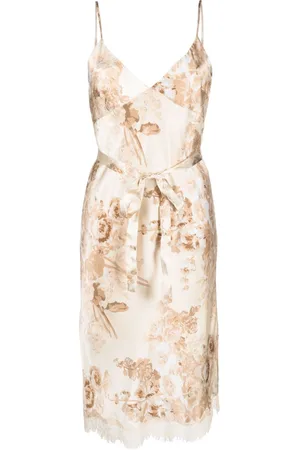 Gold Hawk Floral-print lace-detail silk dress