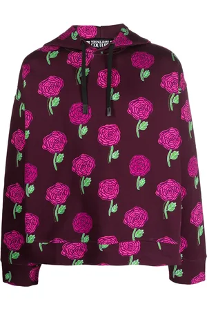 VERSACE Rose-print cotton hoodie