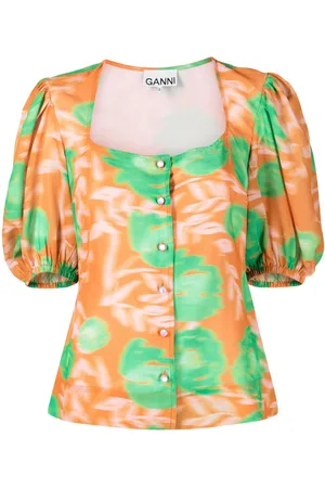 Ganni Floral-print crepe blouse