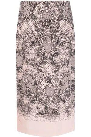 VALENTINO GARAVANI 2000s lace print silk skirt