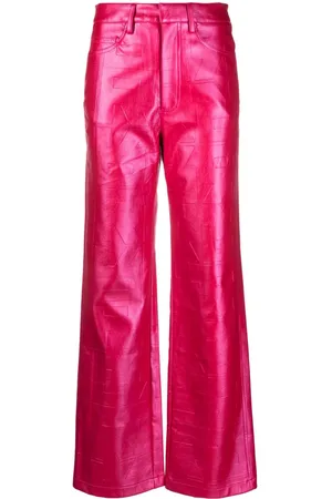 ROTATE Metallic logo-embossed trousers