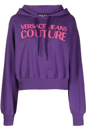 VERSACE Logo-print cropped cotton hoodie