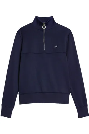 Ami Striped short-zip pullover sweatshirt