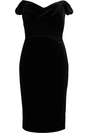 Marchesa Notte Off-shoulder velvet pencil dress