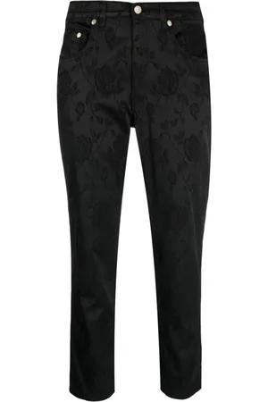 VERSACE 2000s floral-jacquard cropped trousers