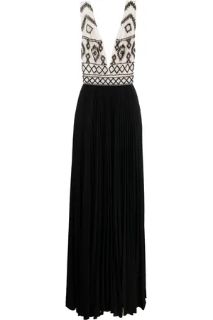 Elisabetta Franchi Rhombus-embroidered V-neck gown