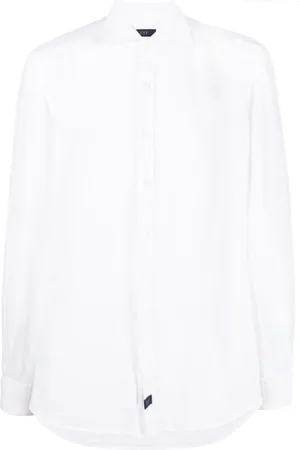 FAY Logo-patch detail linen shirt