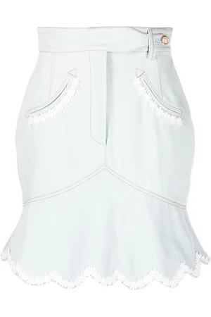 Casablanca Floral-embroidered denim peplum skirt