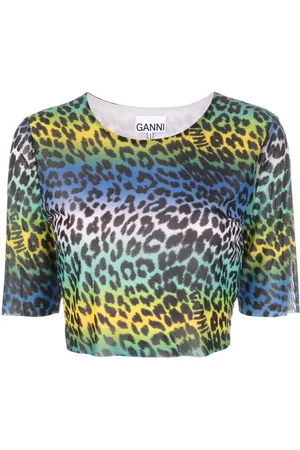 Ganni Leopard-print crop T-shirt