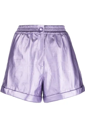ROTATE Belina embossed-logo metallic shorts