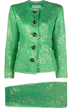 Saint Laurent 1980s collarless jacquard skirt suit