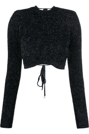 ROTATE Ženy Crop top - Glitter-knit open-back cropped top