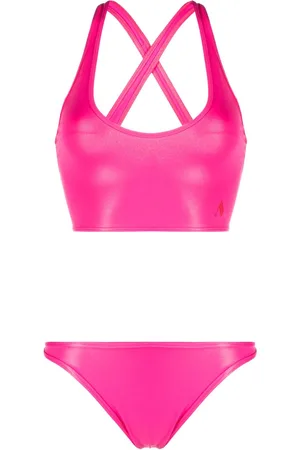 The Attico Logo-embroidered crossover-strap bikini