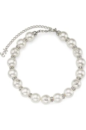 Jimmy Choo Debossed-logo pearl-detail necklace