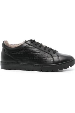 Kiton Logo-debossed leather sneakers