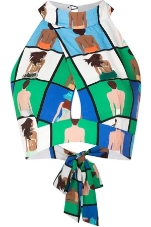 AMIR SLAMA Graphic-print halterneck top