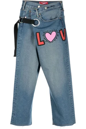 JUNYA WATANABE Graphic-print cropped denim trousers