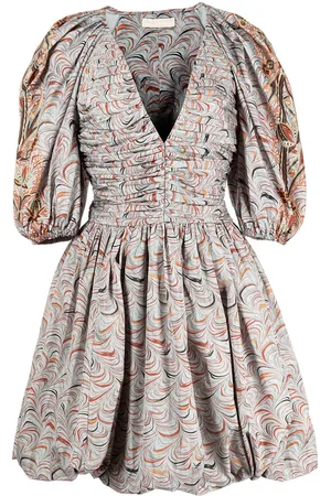 ULLA JOHNSON Marbled puff-sleeve ruched dress