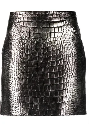 Tom Ford Croc-effect metallic leather miniskirt