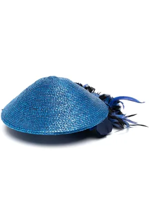 Saint Laurent 1970s feather-detailing woven hat