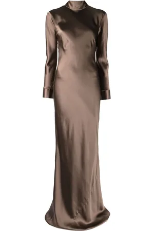 Michelle Mason Open-back long-sleeve gown dress